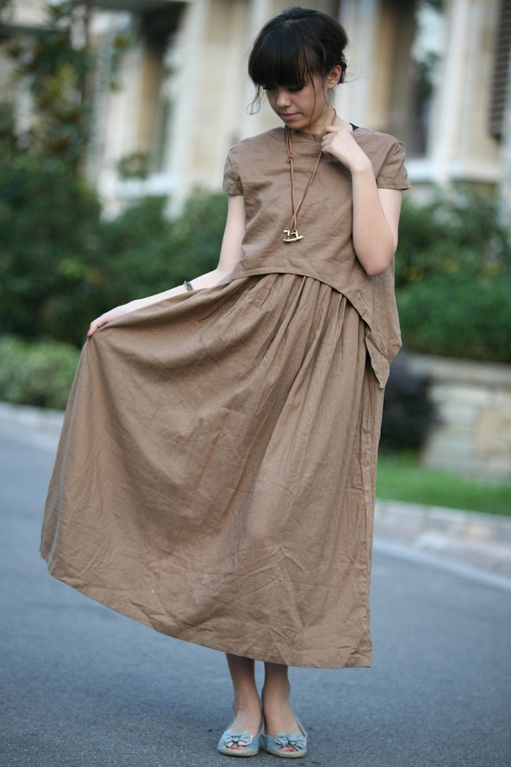 tan colour long linen sundress via Etsy.