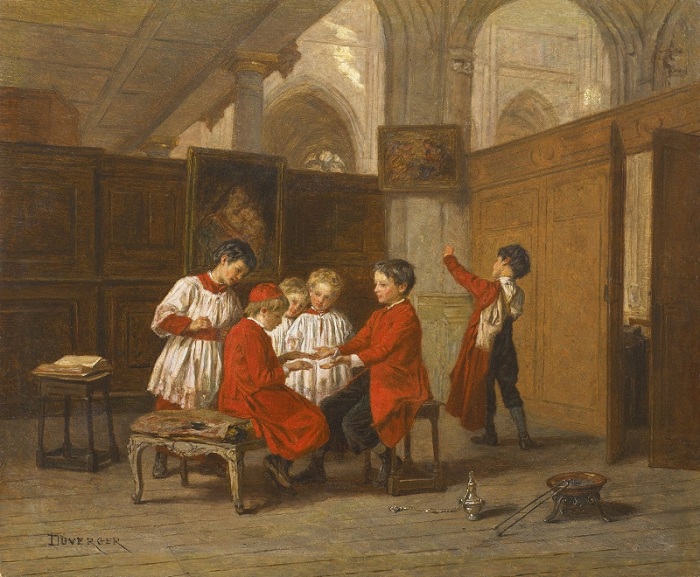 Теофиль Эммануил Дювергер (1821-1886). Франция. Хор детей в ризнице. Теофиль Эммануил Дювергер (1821-1886). Франция. Хор детей в ризнице.