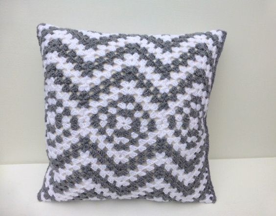 Crochet cushion cover grey zigzag. £30.00, via Etsy.: 