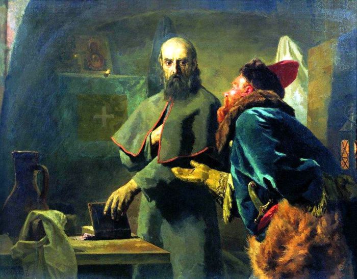 Н. В. Неврев «Митрополит Филипп и Малюта Скуратов». 1898 г.