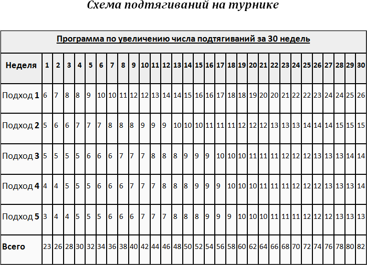 схема подтягивания на перекладине