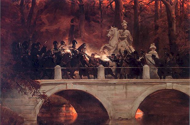 «Первые выстрелы ноябрьской ночи на мосту Короля Собского», картина художника Войчеха Коссака
