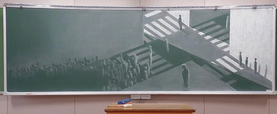 Японские школьники создают невероятной красоты рисунки на школьных досках