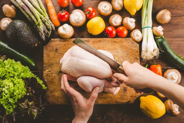 130 Woman Cutting Raw Chicken On A Wooden Cutting Board Stock Photos,  Pictures & Royalty-Free Images - iStock