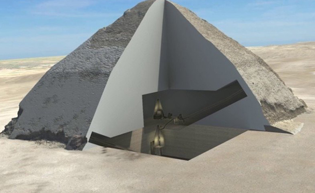 Новый проект Scans Pyramids использует космические лучи, чтобы построить внутренние карты египетских пирамид. На данный момент таким образом вскрыта одна постройка: знаменитая пирамида Бента, также известная как Ломаная Пирамида. 