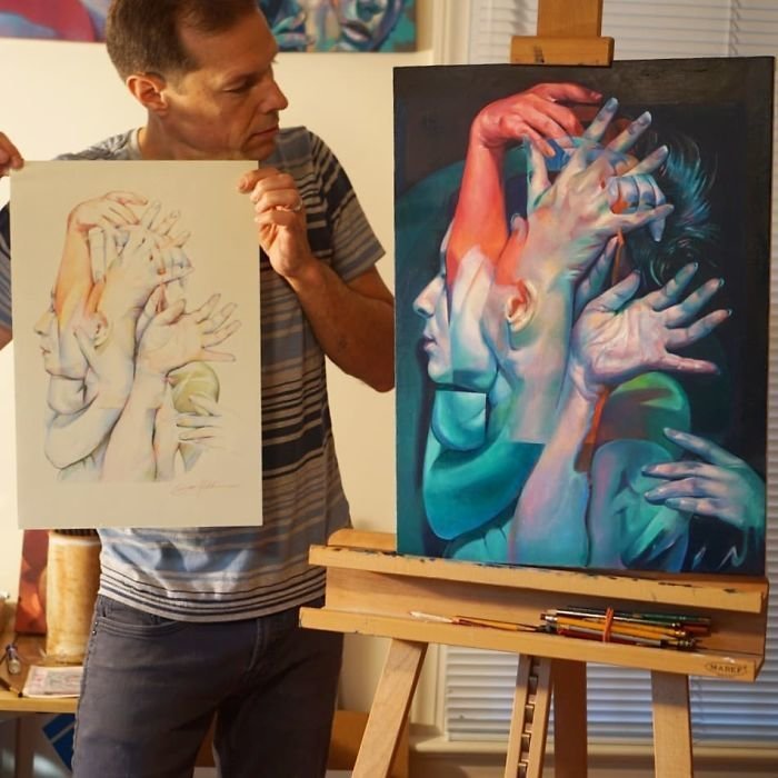 Художник показывает непостоянство человеческой личности Скотт Хатчинсон, живопись, идентичность человека, искусство, картины, необычно, творчество, художник