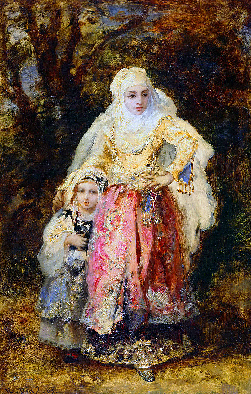 Нарциссо Виргилио Диас де ла Пенья Азиатская женщина с дочерью