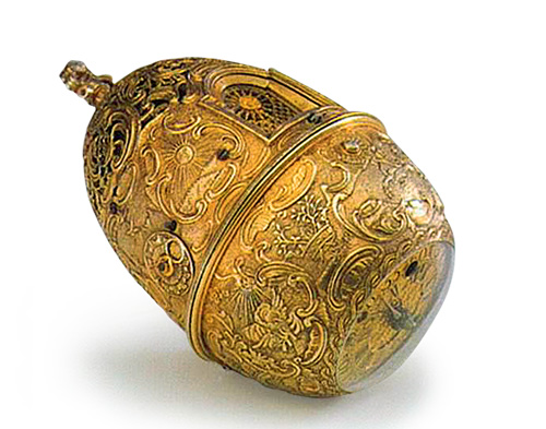 Знаменитые часы-яйцо, сработанные Кулибиным в 1764—1767 годах и подаренные Екатерине II на Пасху 1769 года. Ныне хранятся в Эрмитаже.