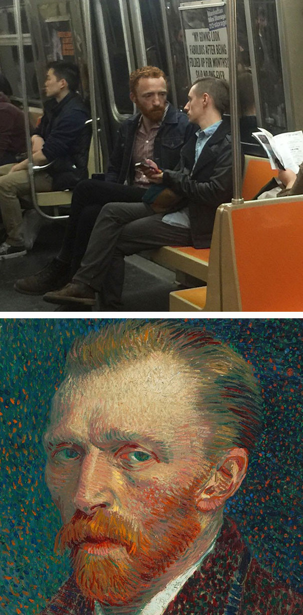 Пассажир в метро и Винсент Ван Гог вещи, животные, люди, сходство