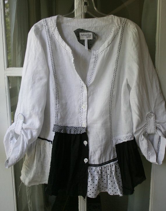 Upcycled Linen Shabby Shirt Lagenlook Blouse