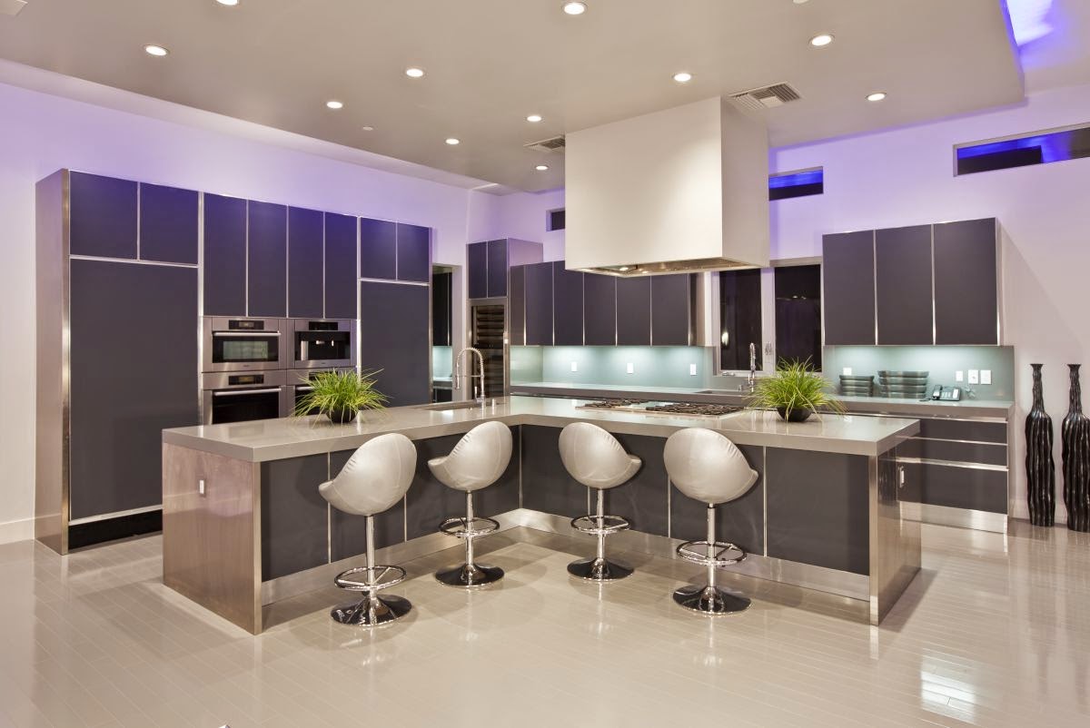 kitchen-contempo-galley-kitchen-design-photo-gallery-with-purple-shade-lighting-ideas-also-cool-dining-table-with-white-modern-seat-fabulous-galley-kitchen-design-photo-gallery-for-your-inspiration