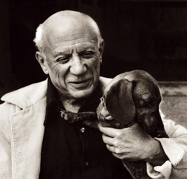 Пабло Пикассо с таксой Винер