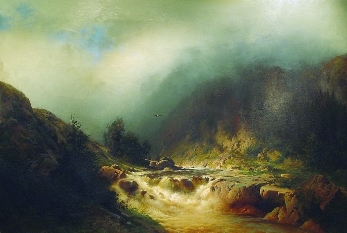 «Река в горах Швейцарии». (1870-е). Частное собрание. Автор: А.И. Мещерский. «Река в горах Швейцарии». (1870-е). Частное собрание. Автор: А.И. Мещерский.
