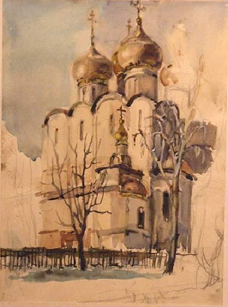 Храм. Автор: Коля Дмитриев. Неоконченный автопортрет Коли Дмитриева: трагическая судьба 15-летнего художника, акварелями которого восхищаются и через 70 лет