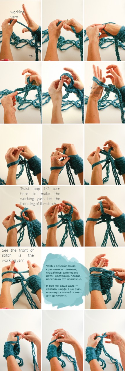 Вязание руками без спиц