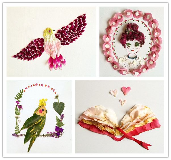Аппликации из листьев и цветов