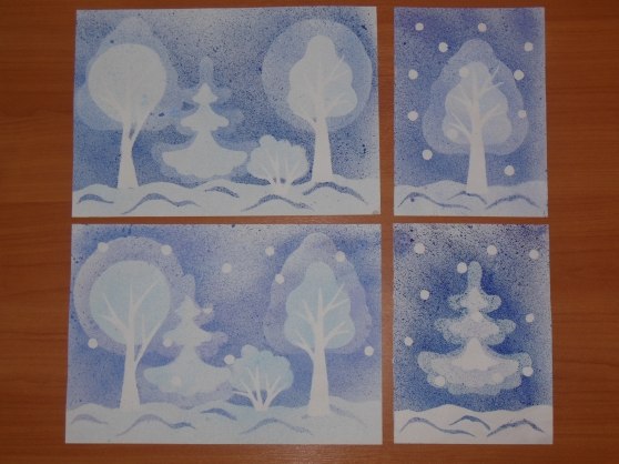"Зимний лес " - рисование в технике "Набрызг "