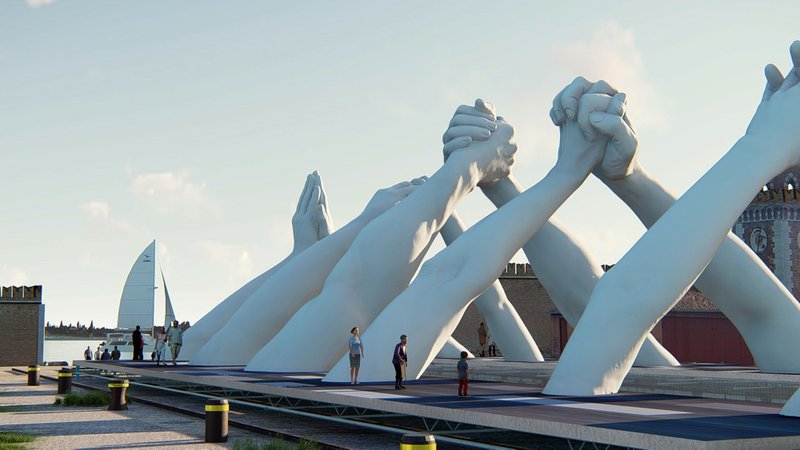 6 фотографий офигенного моста из гигантских рук в Венеции