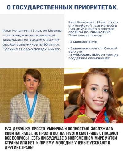Награда за победу в олимпиаде: по физике – 0 руб., по гимнастике – 10 миллионов рублей Награда за победу в олимпиаде: по физике – 0 руб., по гимнастике – 10 миллионов рублей