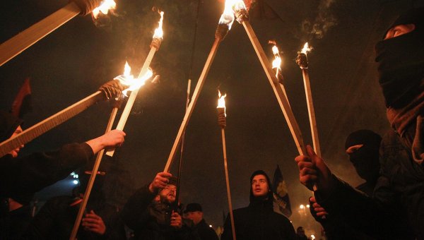 Факельное шествие в честь 106-й годовщины со дня рождения лидера Организации украинских националистов Степана Бандеры в Киеве. Архивное фото