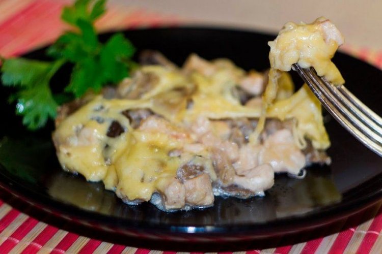 Жульен из курицы с грибами на сковороде Жульен из курицы с грибами на сковороде