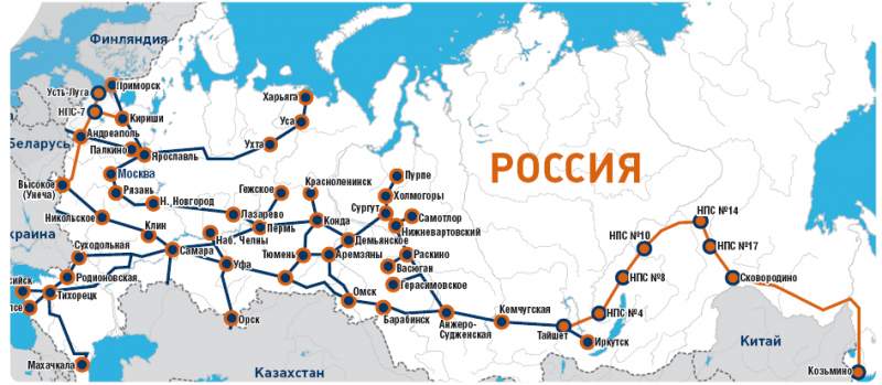 Схема трубопроводного транспорта РФ Схема трубопроводного транспорта РФ