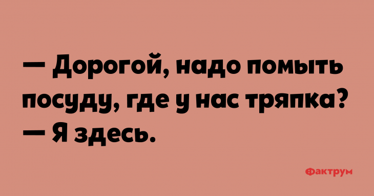 — Дорогой, надо помыть посуду, где у нас тряпка? — Я здесь. Анекдот про мужа подкаблучника