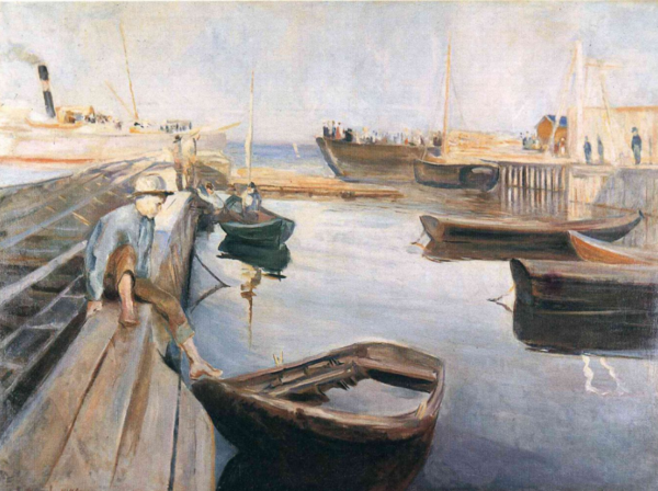 э. Мунк, "Прибытие почтовой лодки", 1890