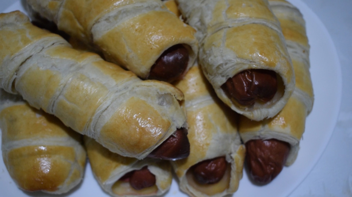 Сосиски в слоеном тесте. Сосиска в тесте, Сосиски в слоеном тесте, Sango Food, Длиннопост, Видео рецепт, Видео, Рецепт, Еда