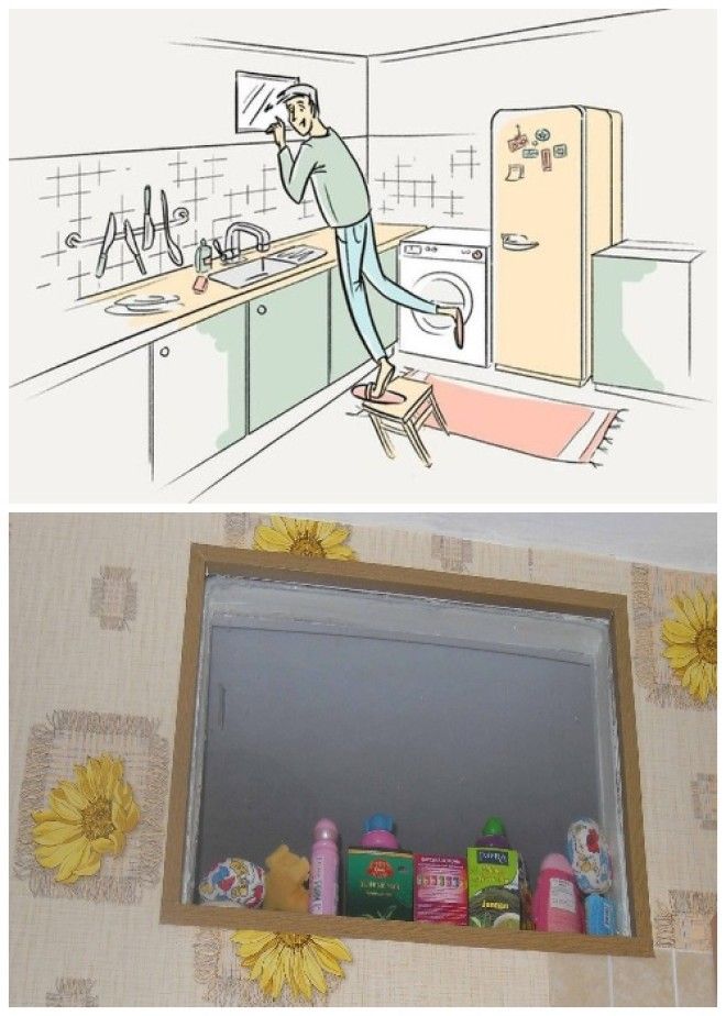 Окно между кухней и ванной каждый использовал на свое усмотрение. Окно между кухней и ванной каждый использовал на свое усмотрение