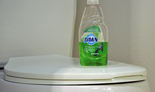 Используйте посудомоечную машину мыла и горячей воды, чтобы прочистить туалет.