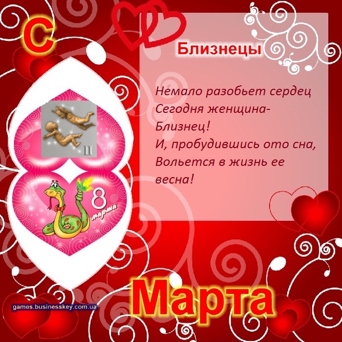 Поздравительные открытки на 8 марта по знакам зодиака.