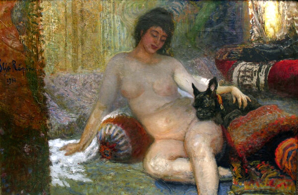 Илья Репин. Портрет Алисы Ривуар с собакой. 1914. Частное собрание.