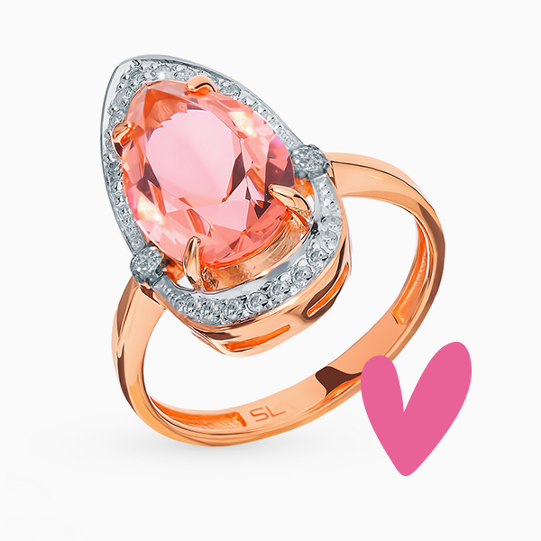 Кольцо SL, розовое золото, бриллианты, морганит