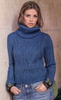Пуловер синего цвета спицами
