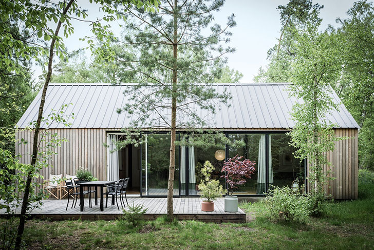 Современный летний домик посреди леса в Дании