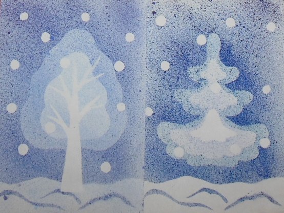 "Зимний лес " - рисование в технике "Набрызг "