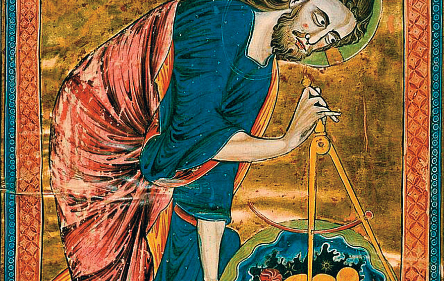 "Бог, создающий небо и землю". Иллюстрация из Biblia historiale, Франция 1411 fizika-3.jpg 