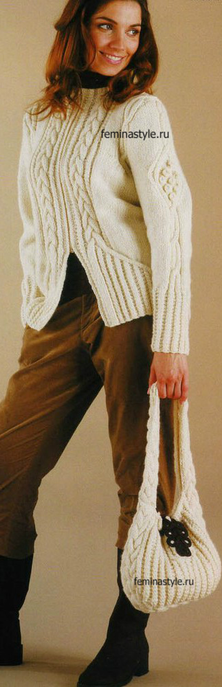 Узорчатый жакет и сумка спицами