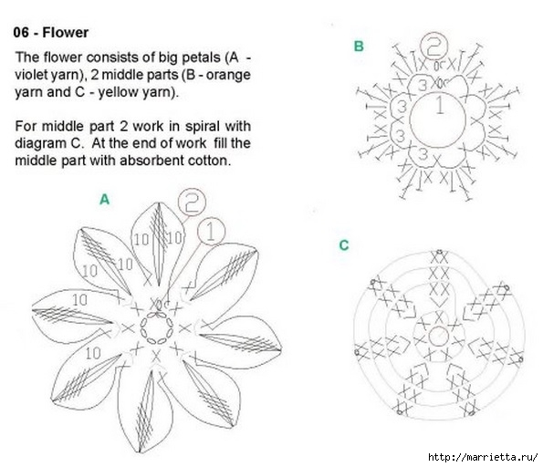 Вяжем ЦВЕТЫ КРЮЧКОМ. Схемы (7) (595x512, 127Kb)