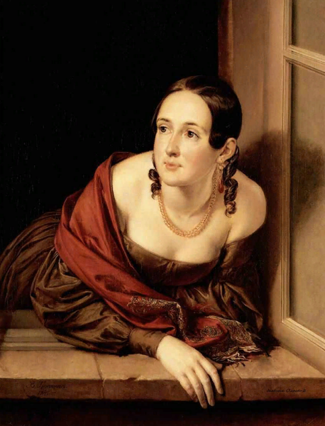 "Женщина в окне (Казначейша)". 1841, 87.5×68 см