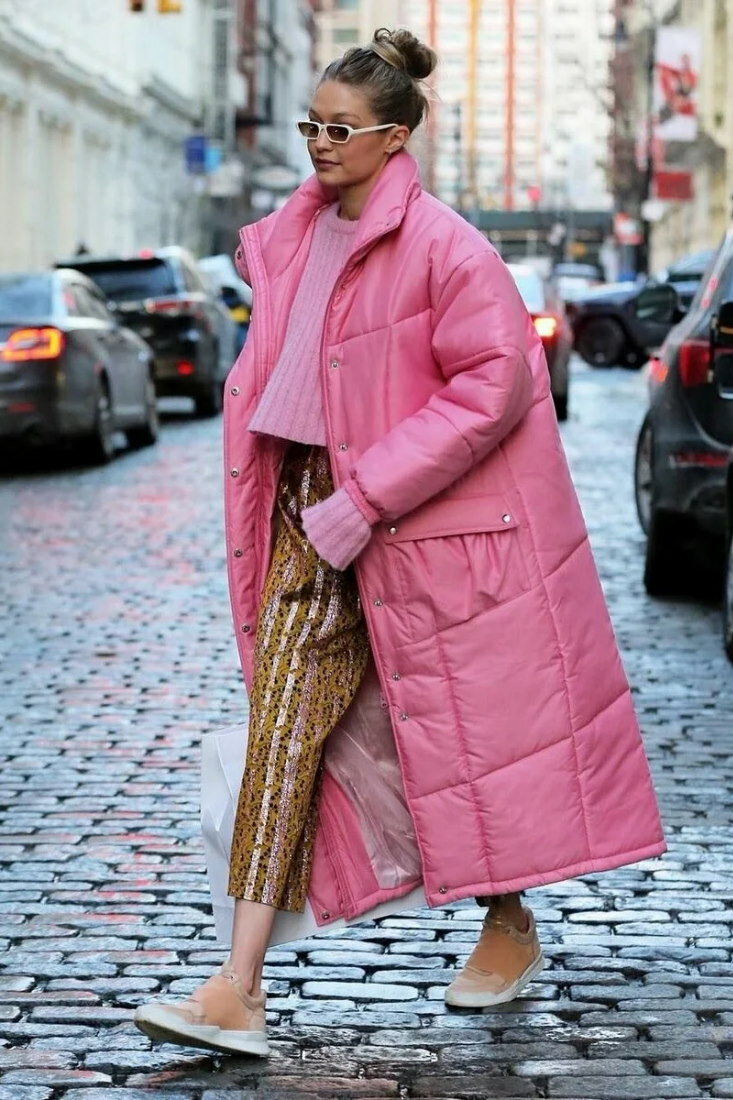розовый пуховик женский с чем носить фото