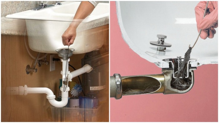 Провод нужно ввести в отверстие слива и осуществить несколько поступательно-возвратных движений / Фото: beautyhouse7.ru Провод нужно ввести в отверстие слива и осуществить несколько поступательно-возвратных движений / Фото: beautyhouse7.ru