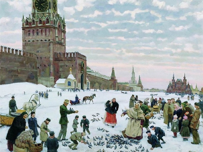 Кормление голубей на Красной площади. 1946. Автор: Константин Юон. Кормление голубей на Красной площади. 1946. Автор: Константин Юон.