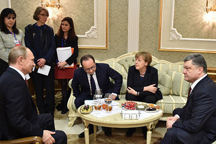 Владимир Путин, Франсуа Олланд, Ангела Меркель и Петр Порошенко