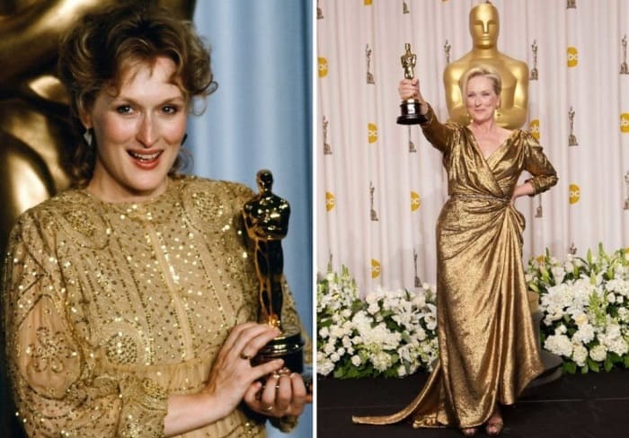 Мерил Стрип в 1983 и в 2012 гг. | Фото: cosmo.ru Мерил Стрип в 1983 и в 2012 гг. | Фото: cosmo.ru