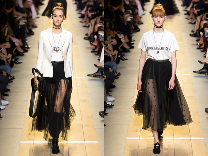 Показ первой коллекции Кьюри в Dior - футболки с феминистскими слоганами. Показ первой коллекции Кьюри в Dior - футболки с феминистскими слоганами.