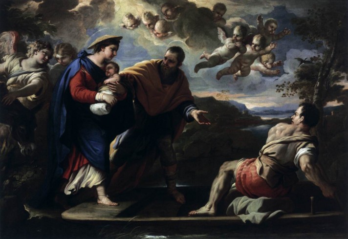 Лука Джордано (1634–1705). Бегство в Египет. 1680-1685. Масло, холст. 204х192 см. Музей изобразительных искусств, Будапешт.