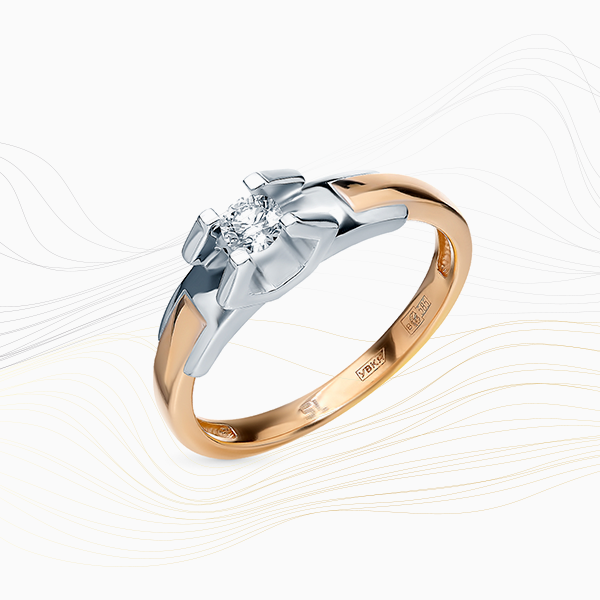Кольцо SL, розовое и белое золото, бриллиант