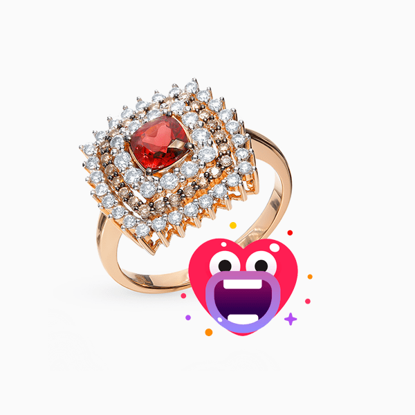Помолвочное кольцо SL, розовое золото, гранат, бриллианты 